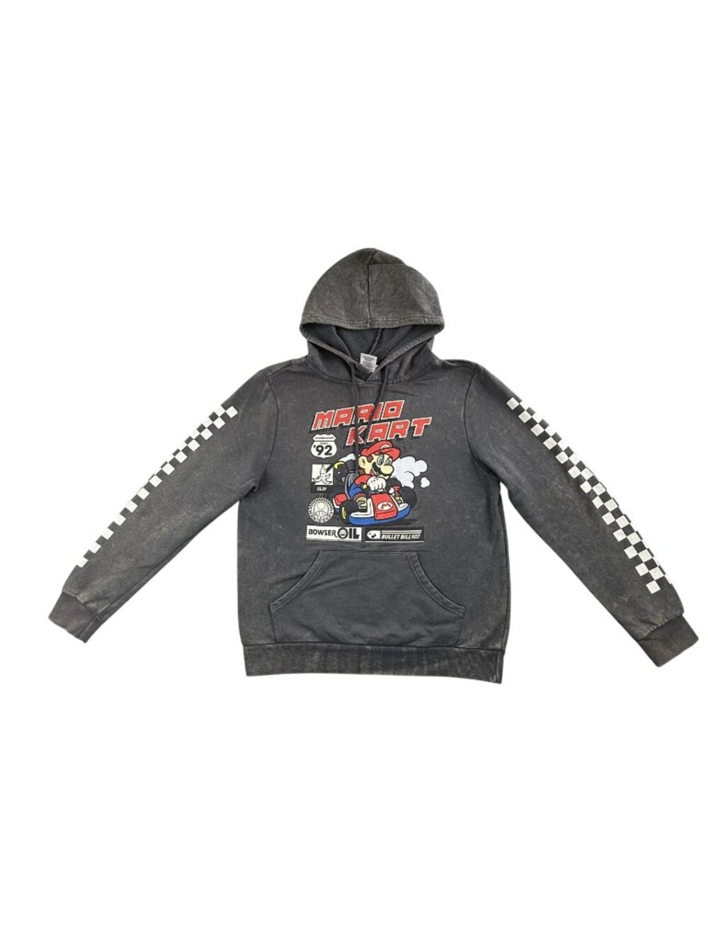 Mario Kart Hoodie Mens Small Gray Pullover Graphic Fleece Nintendo Gaming Y2K